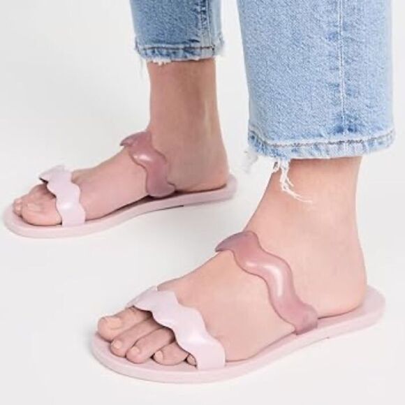 Melissa Shoes - Melissa Pink Slide On Open Toe Two Strap Wavy Vegan Wind Sandals. 8.